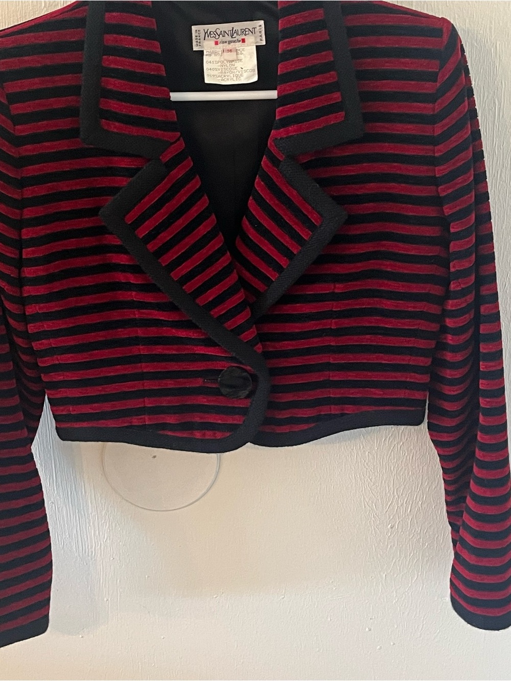 Yves Saint Laurent Black and Red Cropped Striped Blazer